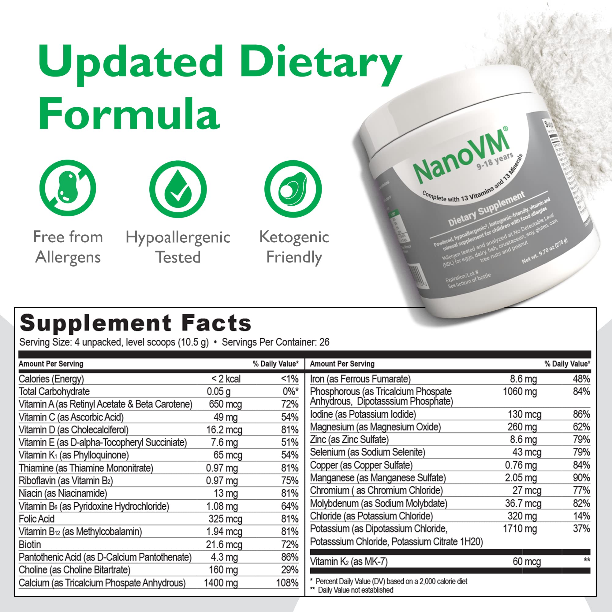 t/f, Dietary Supplement for Tube Feeding, Allergen-Free Kids Multivitamin, Unflavored Vitamin Powder with 14 Vitamins & 13 Minerals, Low-Carb Kids Vitamins, 275g - Solace Nutrition