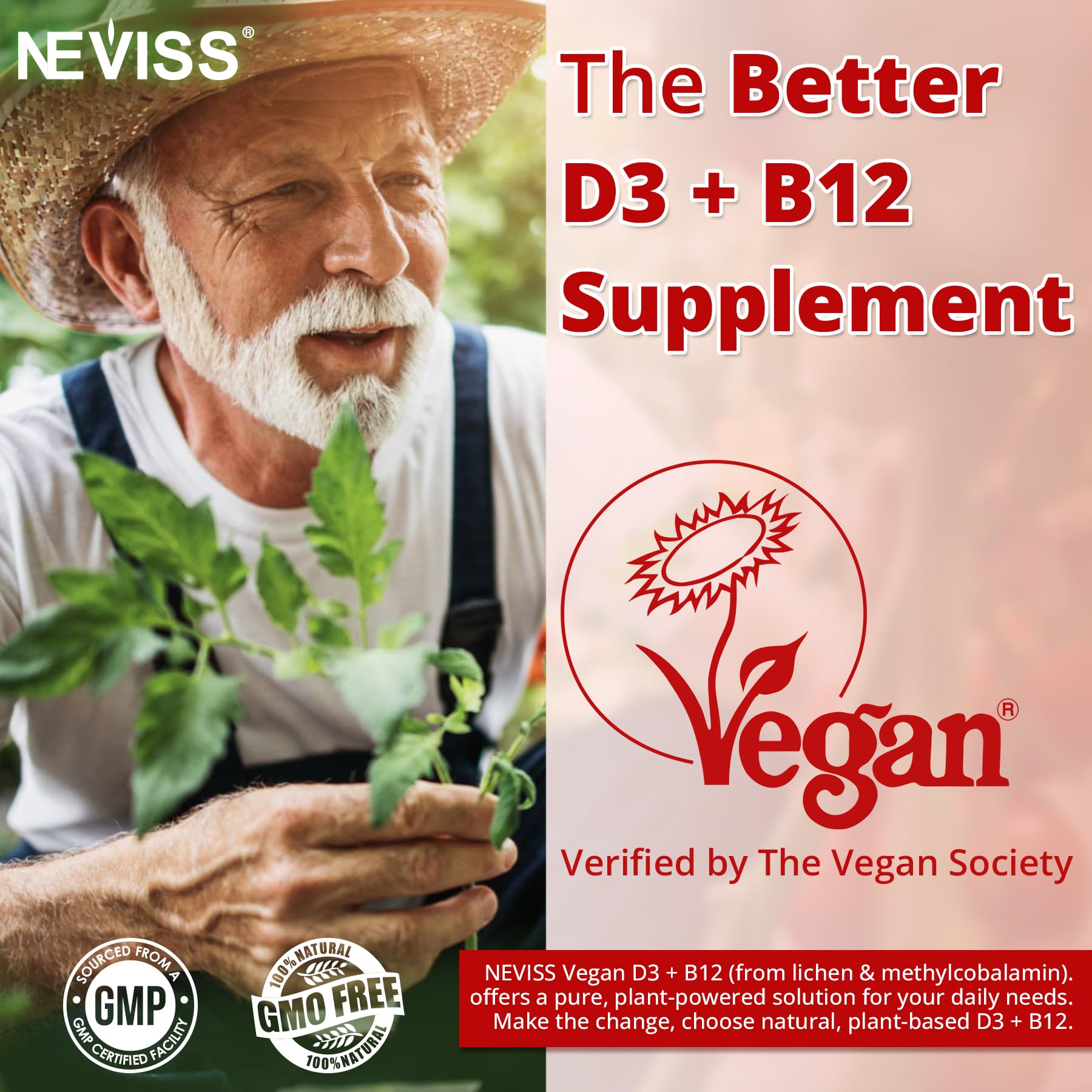 NEVISS 2Pack Vegan Vitamin D3 + Vitamin B12 Gummies, High Potency D3 5000IU & 1000 mcg Methylated B12, Vitamin D3 and B12 for Adults, Support Bone Health, Immune & Energy Supplement, 120 Count