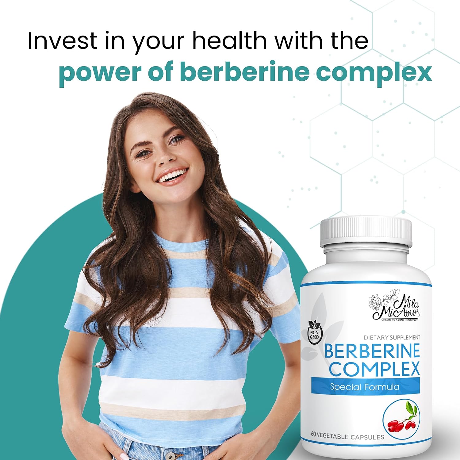 Berberine Complex HCL 500mg - Special Berberine Supplement with Melon Fruit & Banaba Leaf - Non-GMO, Made in USA - Heart, Cognitive & Gastrointestinal Health - 60 Capsules