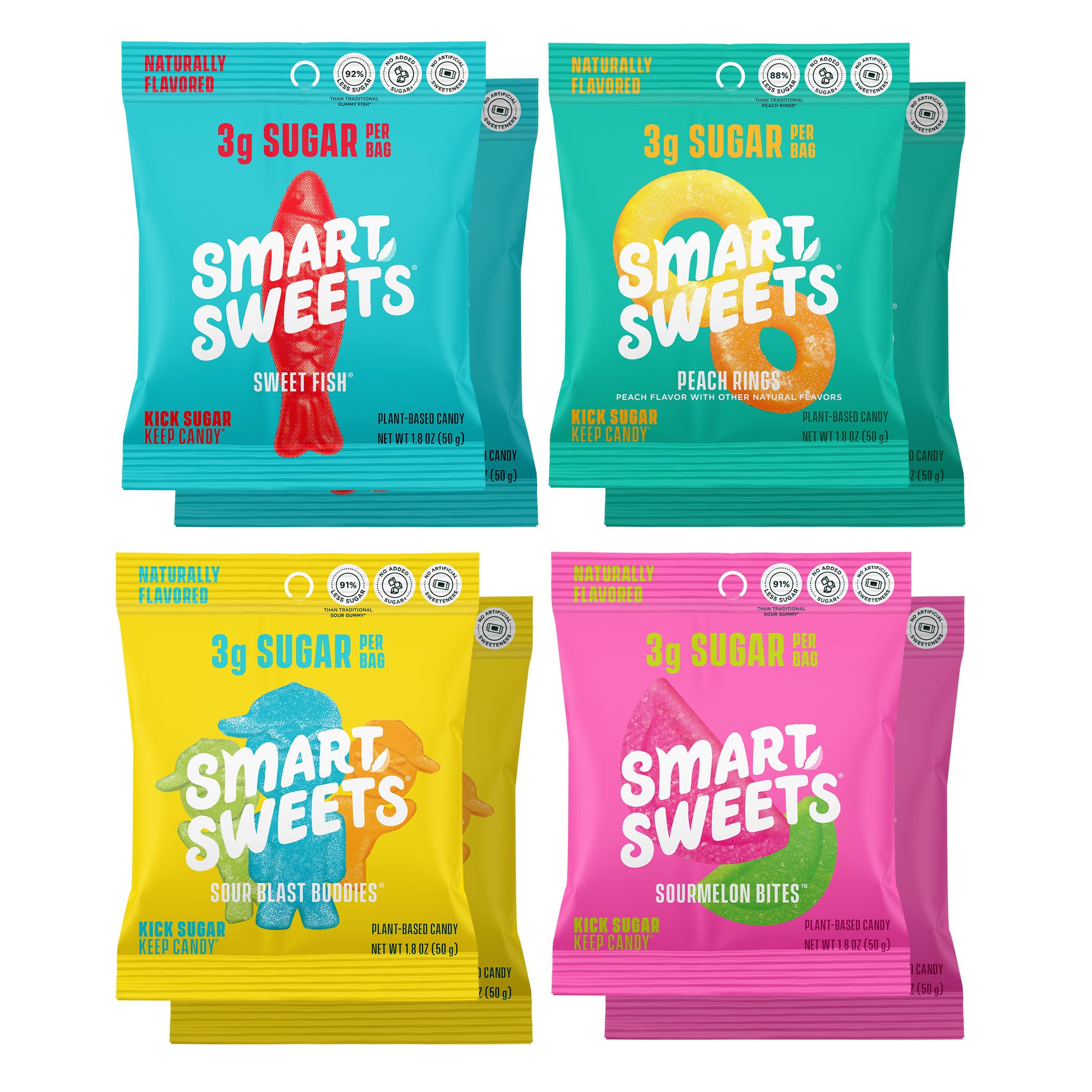 SmartSweets Sweet Fish, Low Sugar Gummy Candy (3g), Low Calorie (130), Gluten-Free -1.8oz (Pack of 12) Packaging may vary