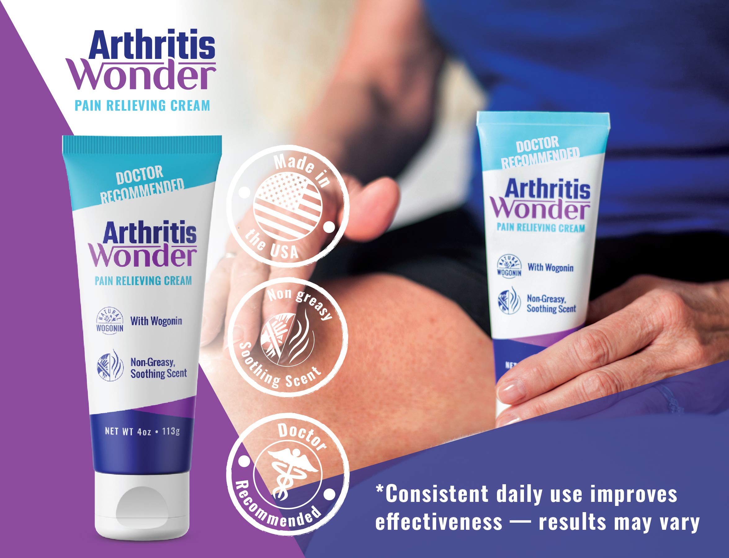 Arthritis Wonder Pain Relief Cream, 4 oz – Arthritis Pain Relief Cream for Hand, Knee, Foot and Wrist Joints – Fast-Acting, Deep Penetrating, Non-Greasy Formula with Natural Wogonin Arthritis WonderBuy Supplements Australia