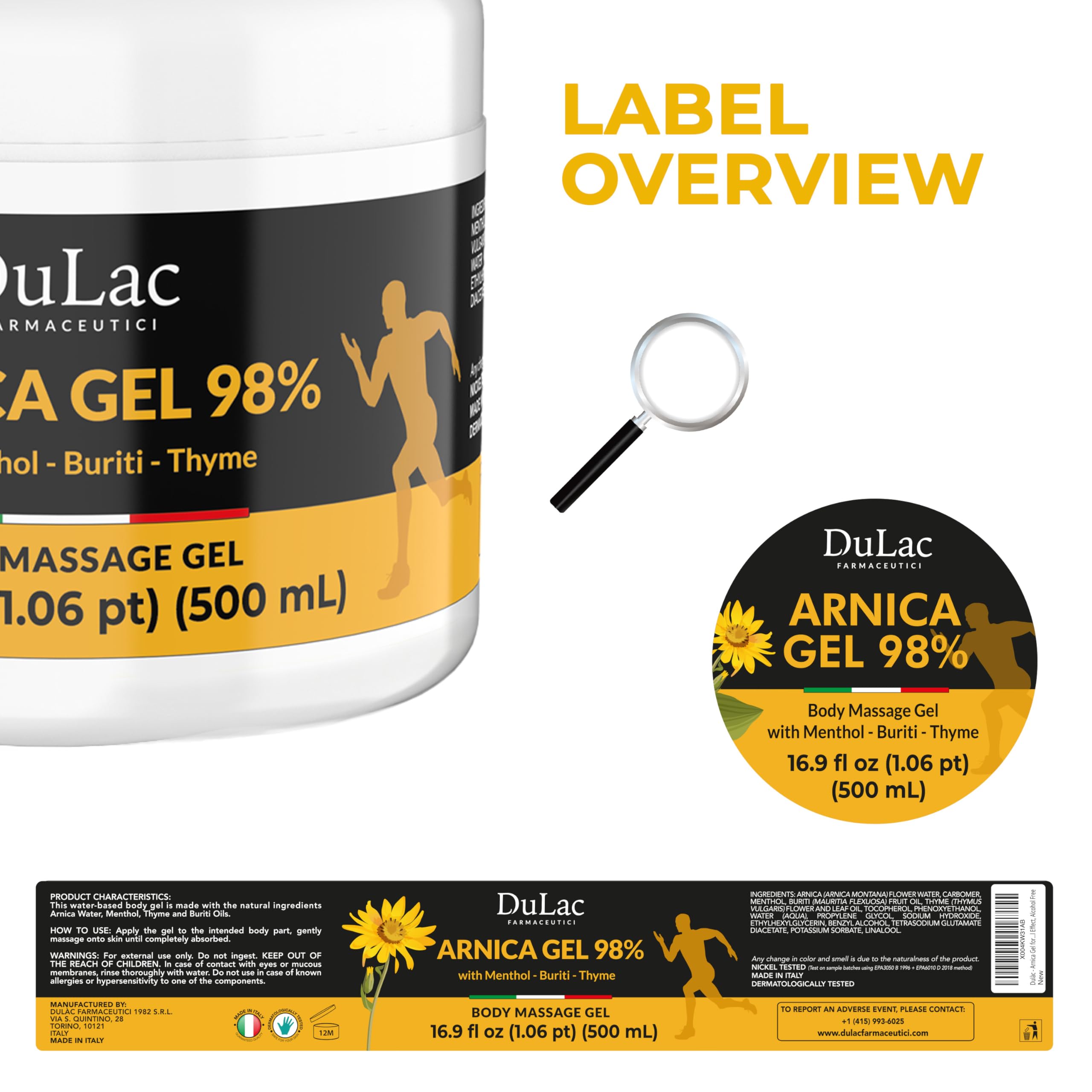 Dulac Arnica Body Massage Gel – Water-Based Cosmetic Massage Gel with Arnica Montana, Fast-Absorbing Lightweight Texture, Non-Greasy Feel, Dermatologically Tested, 16.9 fl oz DULÀC FARMACEUTICI 1982Buy Supplements Australia