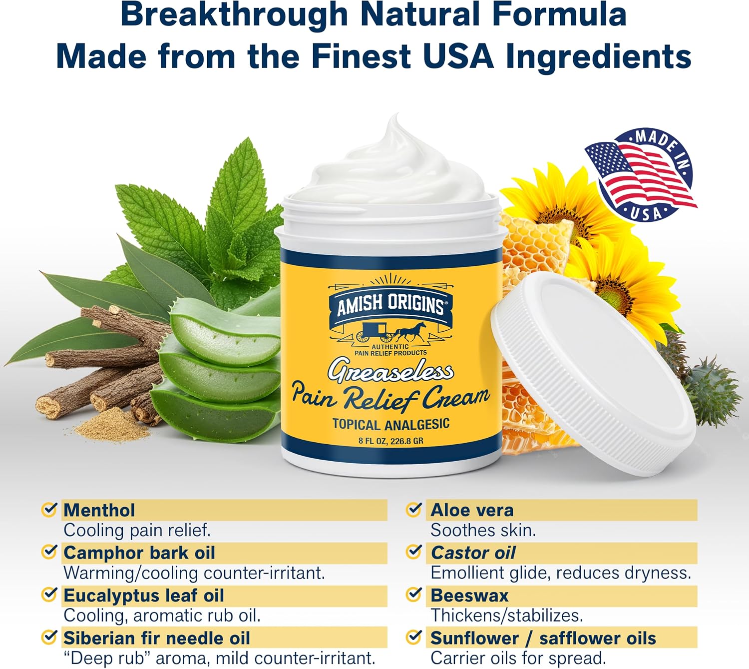Amish Origins Pain Relief Cream, Maximum Strength Deep Penetrating for Joint, Muscle, Knee, Back, Feet, Hand, Ankle, Aches, 8 fl oz (Pack of 1)