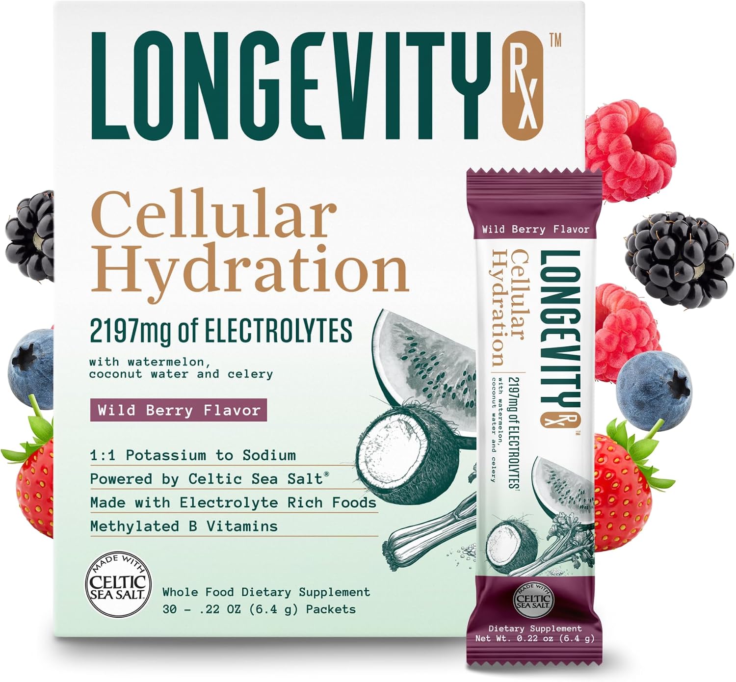 Cellular Hydration Electrolyte Powder – Pink Celtic Cave Salt from Spain, 410mg Choline, 1:1 Sodium-Potassium Ratio, Superfood Hydration Blend for Energy, Focus & Performance, 30 Servings