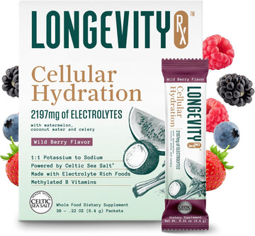 Cellular Hydration Electrolyte Powder – Pink Celtic Cave Salt from Spain, 410mg Choline, 1:1 Sodium-Potassium Ratio, Superfood Hydration Blend for Energy, Focus & Performance, 30 Servings