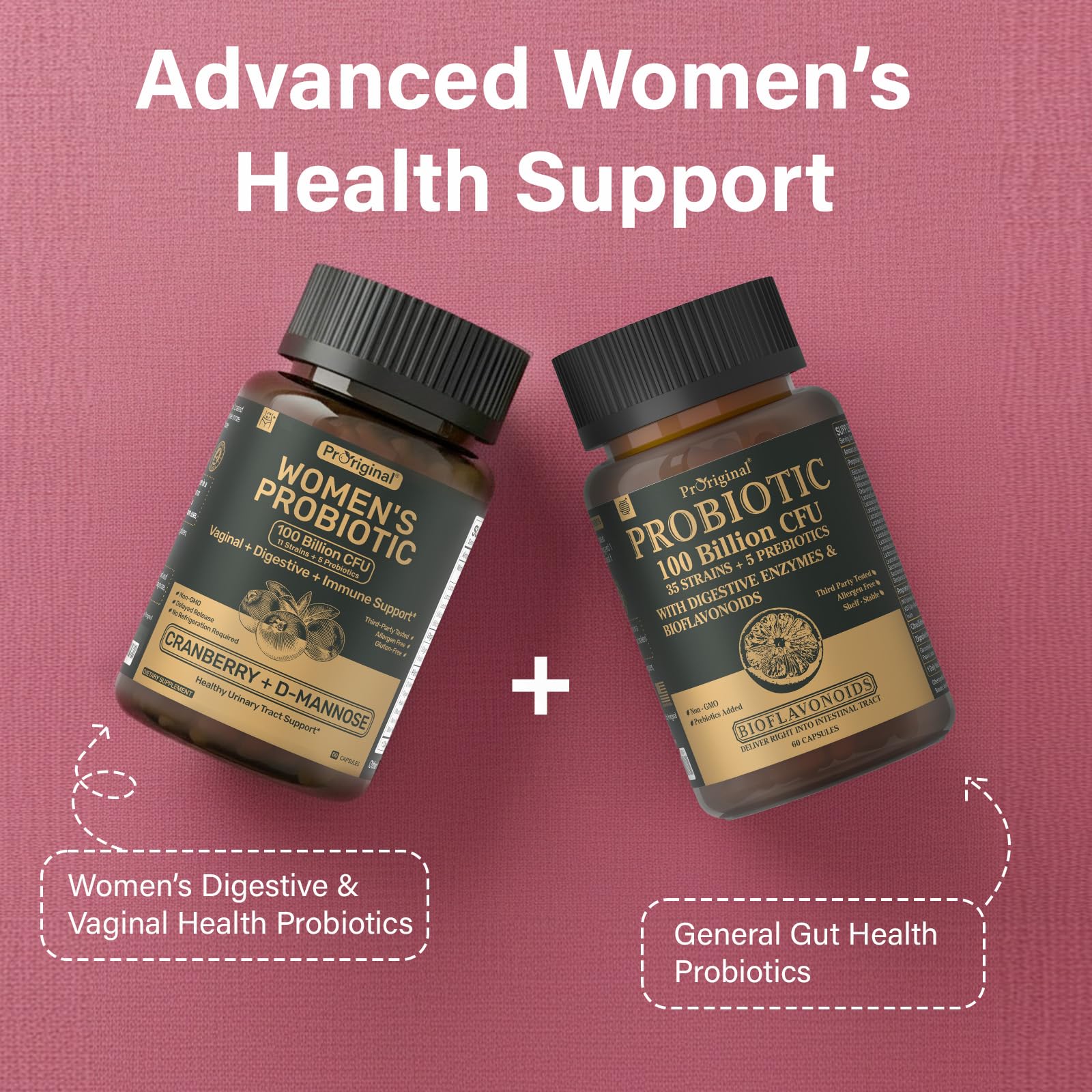 Probiotics for Women - 100 Billion CFU, 11 Strains - 60 Caps | Prebiotics, Cranberry Extract, D-Mannose - Women’s Probiotic for Digestive, Vaginal, Urinary Health & pH Balance - Non-GMO