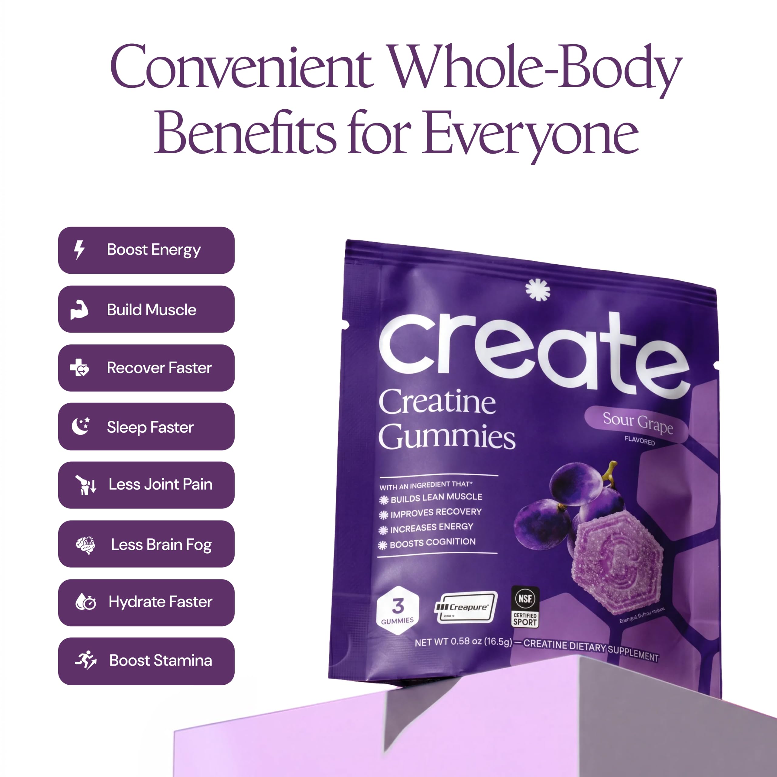Create Creatine Gummies – Single-Serve Packs – 30ct – Variety Pack | NSF Certified for Sport – Made with Creatine Monohydrate, Vegan & Gluten-Free, Anti-Melting Formula, 3 Gummies per Pack
