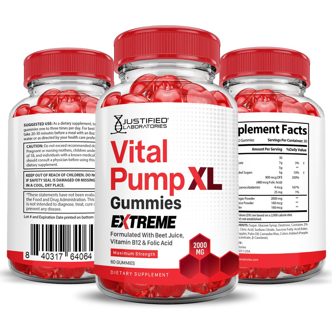 Justified Laboratories (5 Pack) Vital Pump XL Extreme 2000MG Performance Gummies Vital PumpXL Advanced Formula Formulated with Beet Juice ACV Pomegranate Powder B12 Vegan Non GMO 300 Gummys Justified Laboratories buy supplements Au