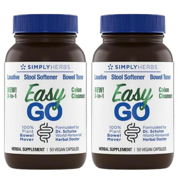 Simply Herbs Easy Go Bowel Mover - Adult Cleansing Supplement for Colon Health Support - Bowel Movement Aid - Stool Softener - Daily-Use Laxative - Plant-Based Ingredients - Vegan - 100 Count (2 Pack) Dr. Schulze'sBuy Supplements Australia
