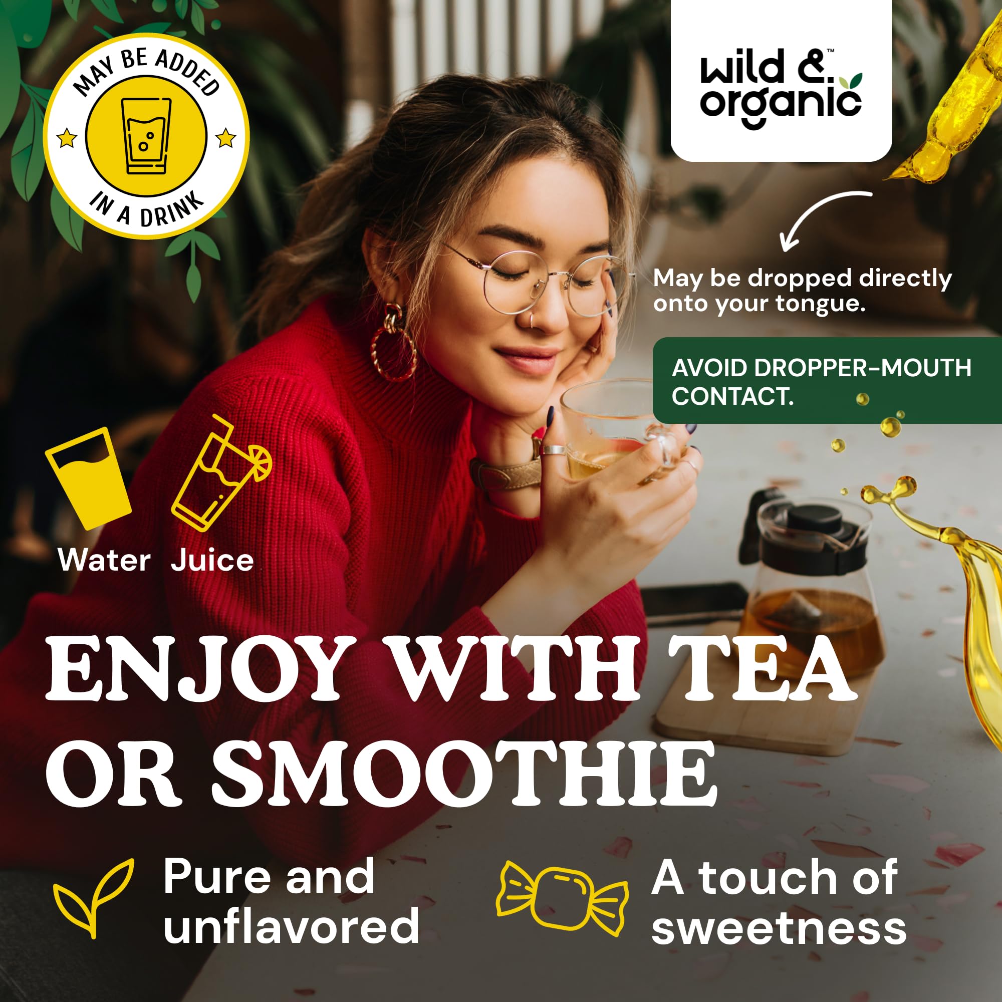 Wild & Organic Lemon Balm Tincture - Good Mood Support - Melissa Lemon Balm Extract Drops - Add to Tea for Relaxation - Vegan, Sugar & Alcohol-Free Leaf Supplement - 4 fl oz