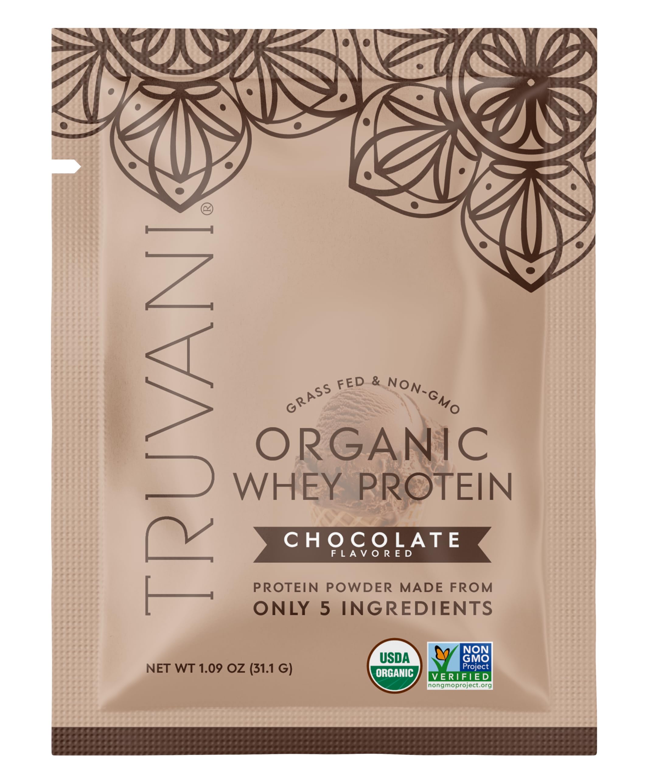 Truvani Organic Whey Protein Powder | Vanilla | 1 Serving | 20g Grass Fed Whey Protein | USDA Organic & Non-GMO | Gluten Free | No Gums, No Soy, No Stevia, No Added Sugars