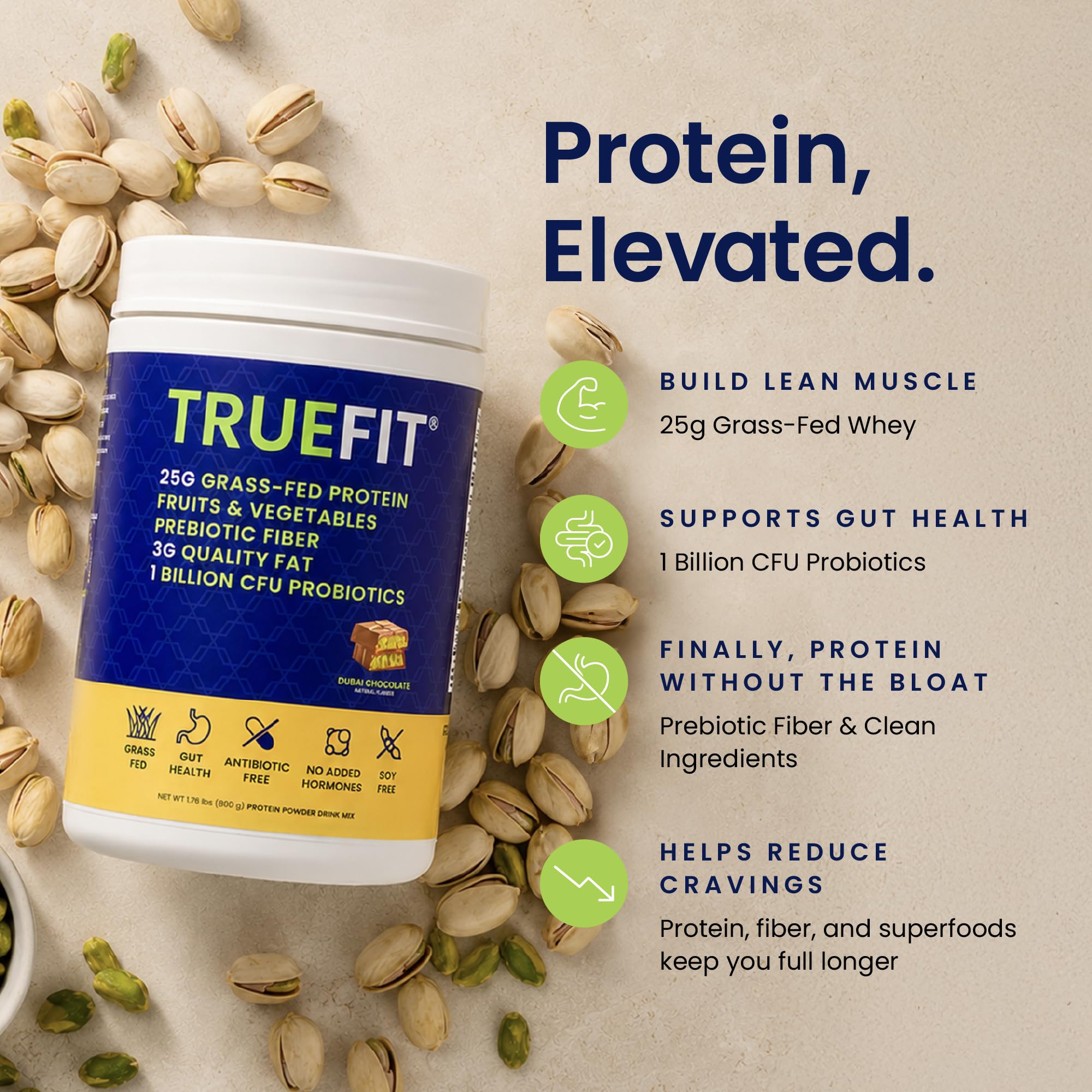 TrueFit Grass-Fed Whey Protein Powder + Fiber & Probiotics, Vanilla Shake | 25g Gut Healthy Protein with Fiber, Probiotics & Non-GMO Superfoods for Complete Meal Replacement Shake with Nothing Fake