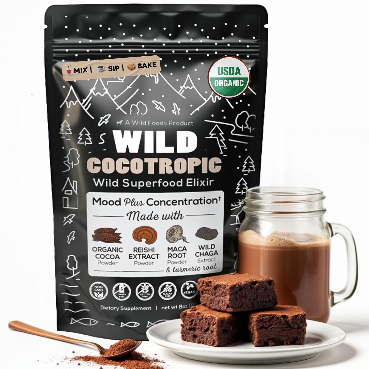 Cocotropic Organic Mushroom Cacao Mix (16oz) & Colostrum Powder (5.22oz) Bundle for Gut Health and Energy
