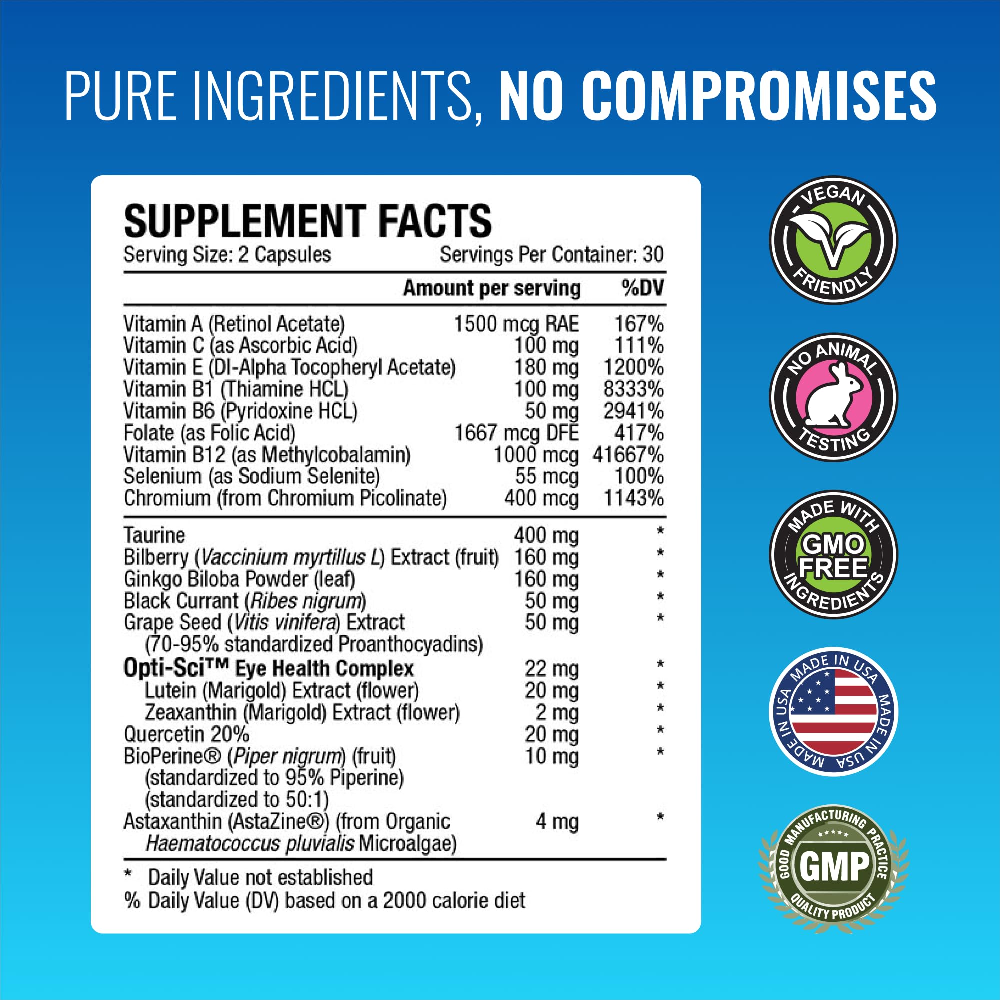 Approved Science EyeSyl - Eye Support Supplement - Chromium Picolinate, Taurine, Lutein, Zeaxanthin, Bilberry, BioPerine - 1 Month Supply - 60 Capsules - Made in The USA Approved ScienceBuy Supplements Australia