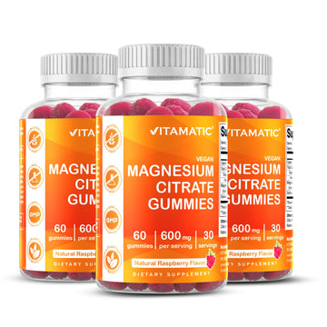 Vitamatic Magnesium Gummies 600mg per Serving – 60 Vegan Gummies – Relaxation, Muscle, Bone & Energy Support – 3 Pack
