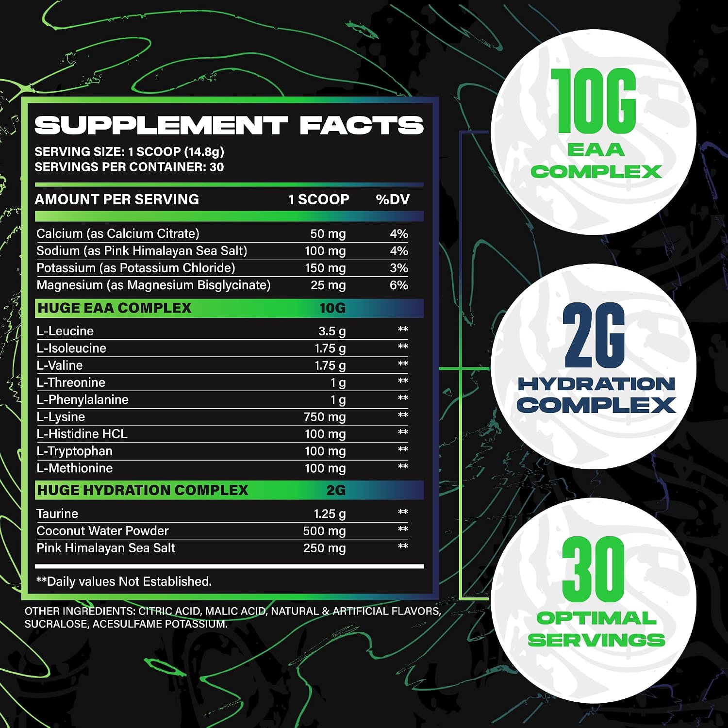 Huge EAA + Hydration, Essential Amino Acids Powder, EAAs & BCAAs, Intra & Post Workout Recovery Powder, Muscle Growth, Recovery & Performance, 10g EAAs & Electrolytes, Kiwi Blueberry, 30 Servings