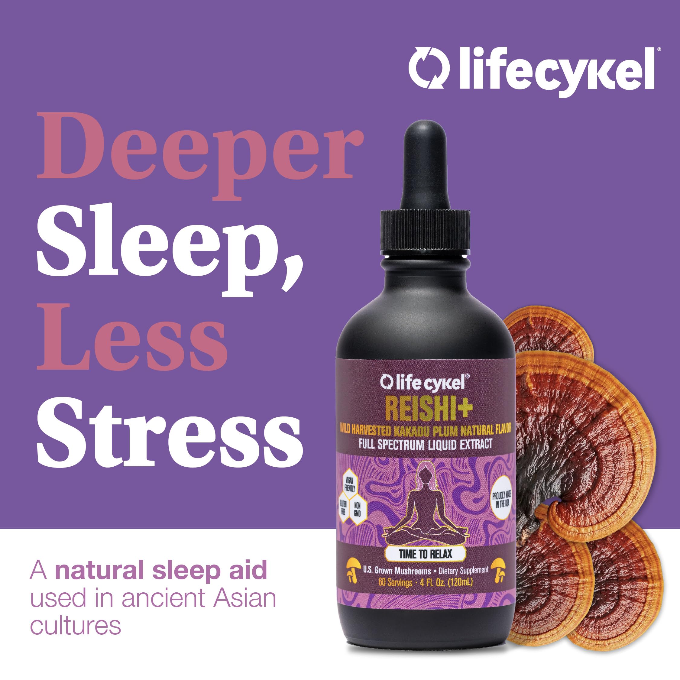 Life Cykel - Reishi Mushroom Extract with Wild Kakadu Plum - Potent Immune & Sleep Support Supplement, Vitamin-C Rich Adaptogen Mushroom Drops - 4 Fl Oz