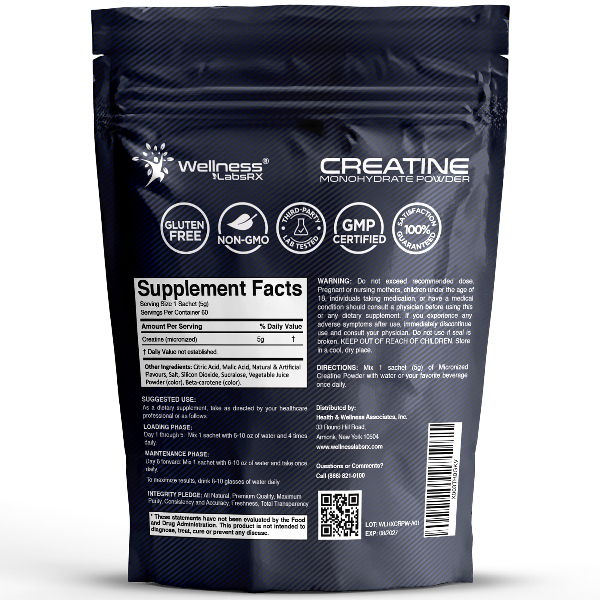 WELLNESS LABSRX Creatine Monohydrate Powder Sachets 300g – Fruit Punch Flavor Micronized Creatine Powder Supplement, Creatine for Women and Men, Supports Strength, Energy, Performance - 60 Servings