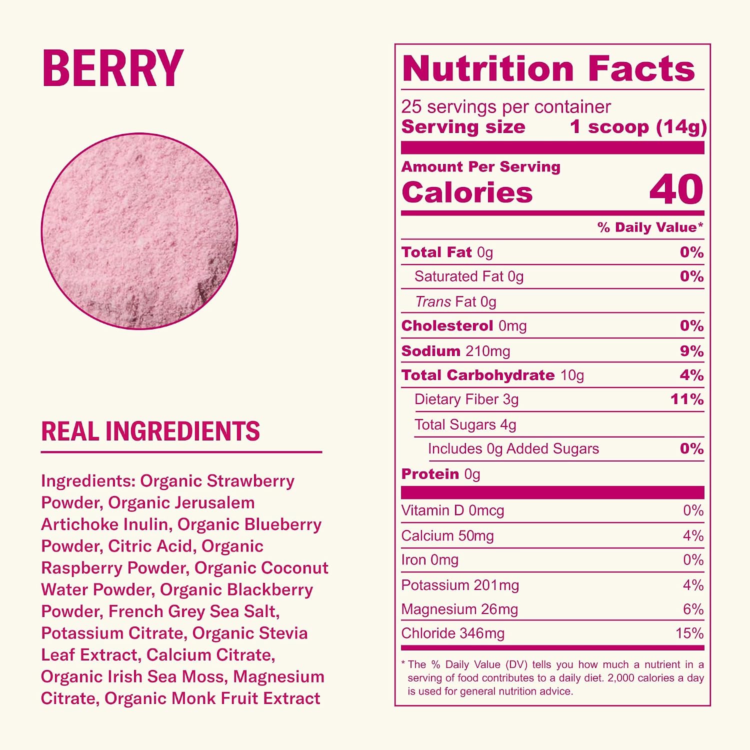 Ballerina Farm Farmer Hydrate Berry Electrolyte Powder | Organic Coconut Water, Irish Sea Moss, French Sea Salt, No Added Sugar, Prebiotic Fiber, 25 Servings