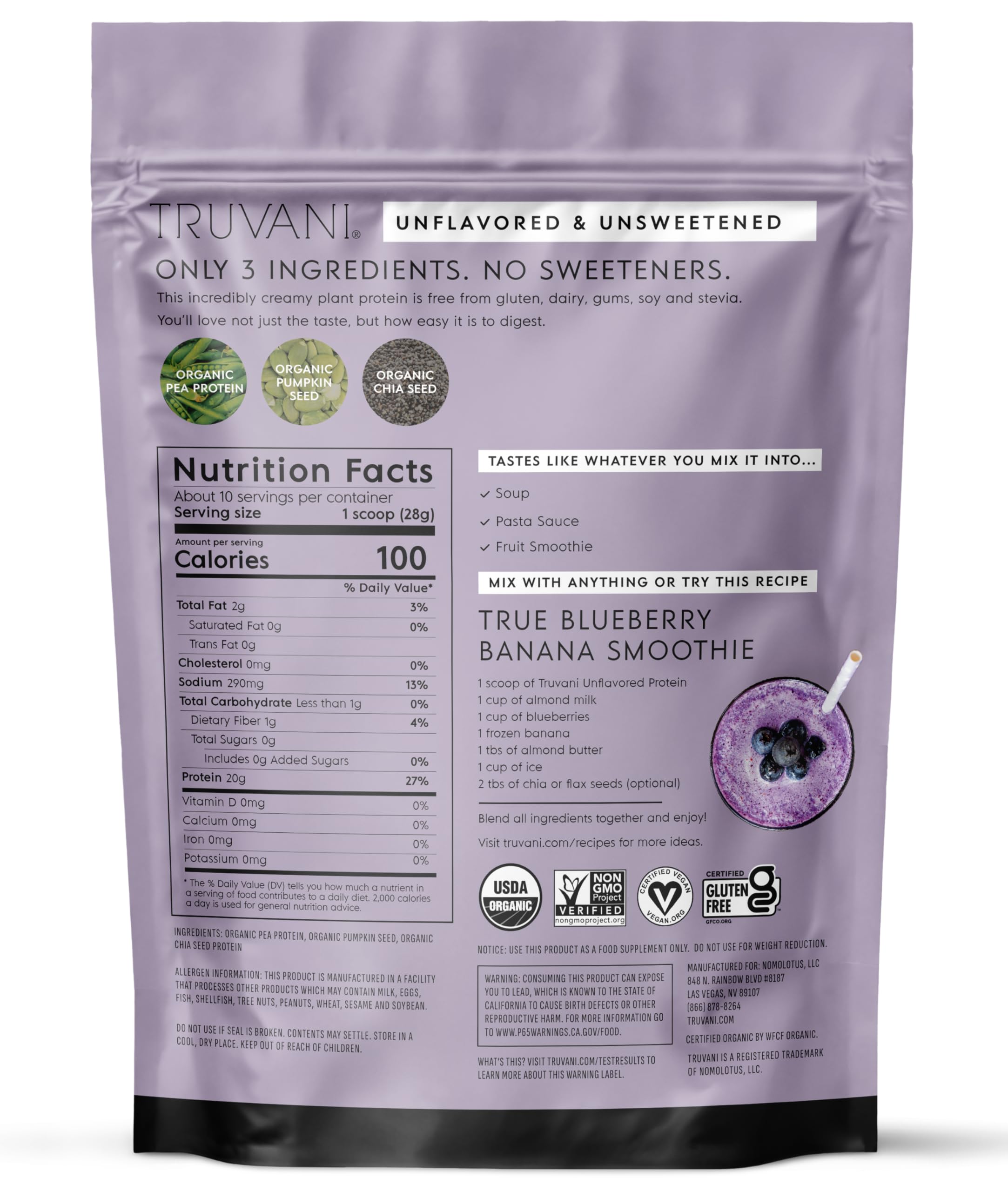 Truvani Organic Plant Based Protein Powder | Vanilla Chai | 10 Servings | Vegan | 20g Pea Protein | Keto | Gluten & Dairy Free | Low Carb | No Added Sugar