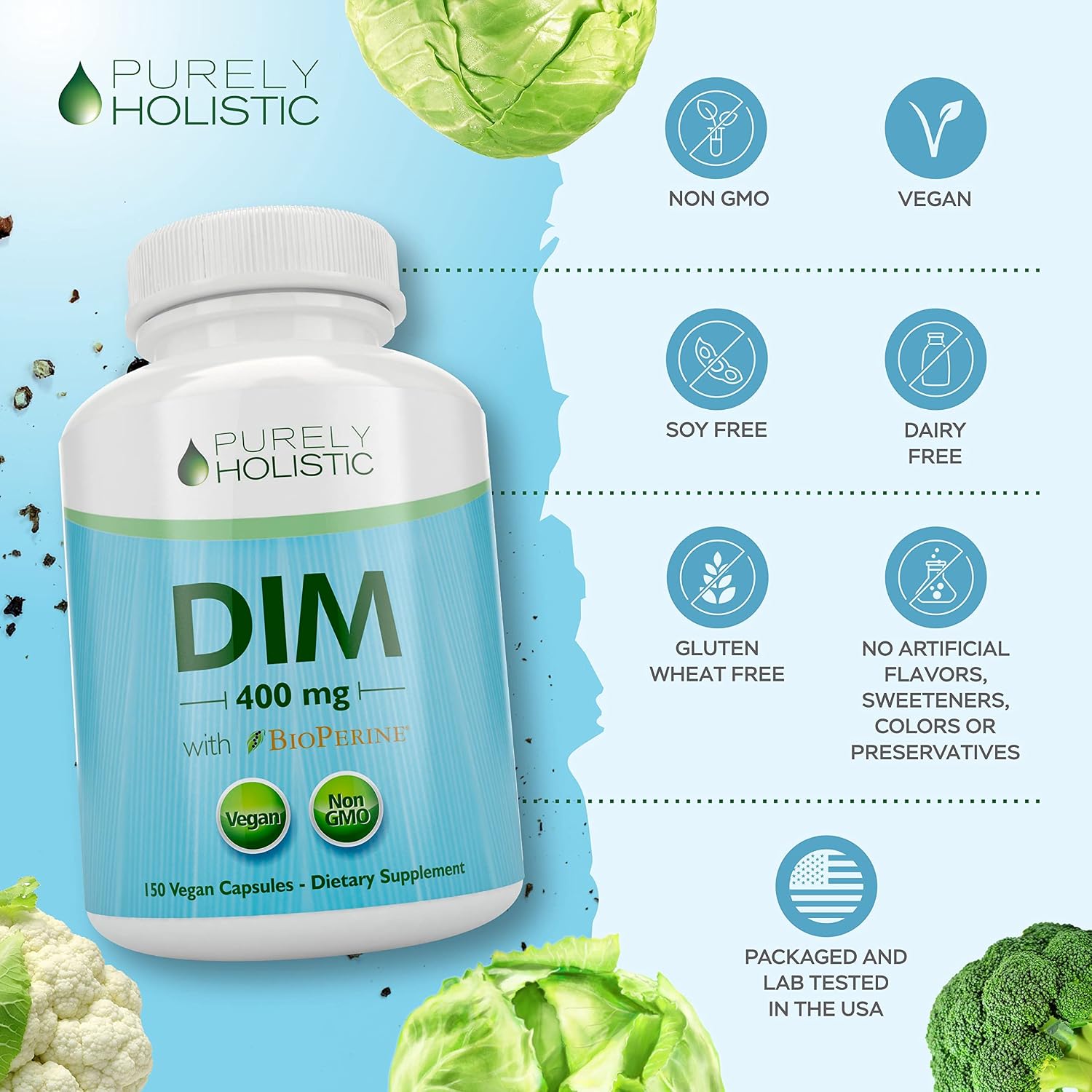 Purely Holistic Dim 400mg & Bioperine + Vitex Chaste Berry 650mg Bundle - 270 Vegan Capsules - Made in the USA