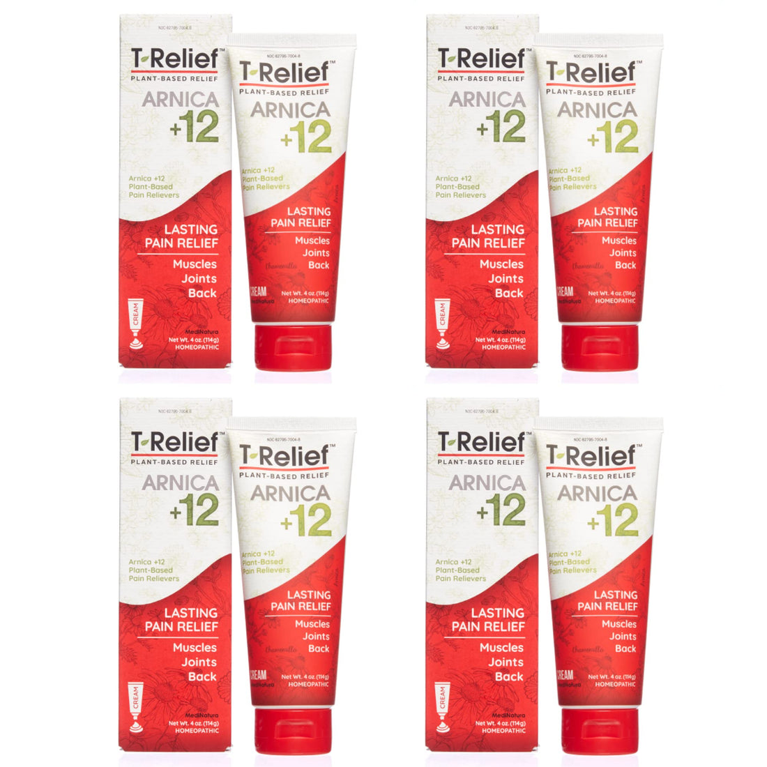 T-Relief Arnica +12 Cream Natural Relieving Actives for Back Pain Joint Soreness Muscle Aches & Stiffness, Whole Body Fast Acting Relief for Women & Men - 4 oz (4 Pack) MediNaturaBuy Supplements Australia