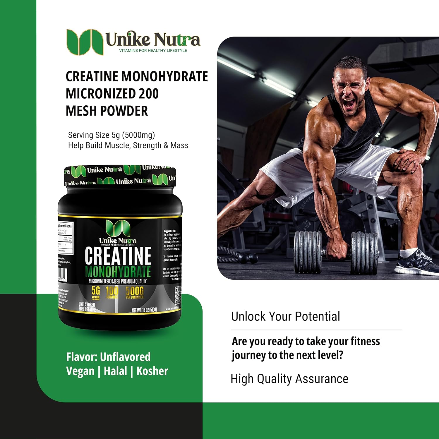 Pure Creatine Monohydrate Powder Supplement, Unflavored, Supports Bulk Muscle Energy, Recovery, & Strength - Creatine Supplement for Men & Women - 500G, 5000mg Per Serv (5g) - 100 Servings