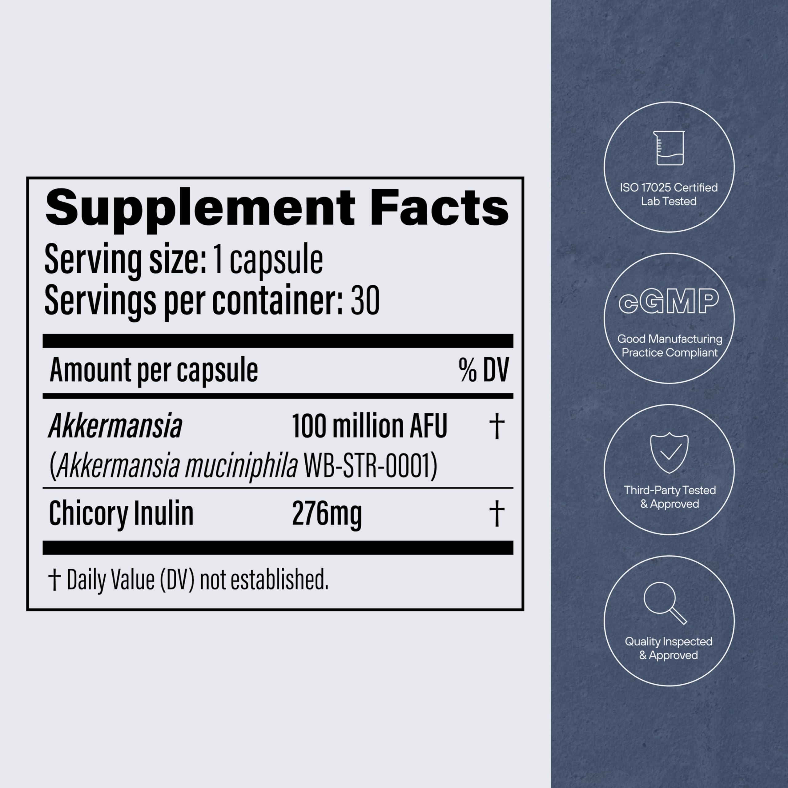 Pendulum Akkermansia Probiotic with Prebiotic Fiber - Delayed Release Capsules, Third-Party Tested, Authentic 100M AFU Live Strain for Gut Health