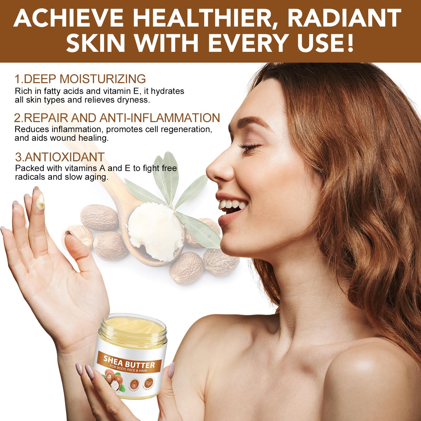 Shea Butter Raw, Pure Natural Shea Butter for Face & Body with Vitamin A, E and F, Hand Cream, Long-Lasting Hydration & Deeply Moisturizing for Dry, Cracked Skin, SkinCare, Keeps Skin Healthy 7.8 oz