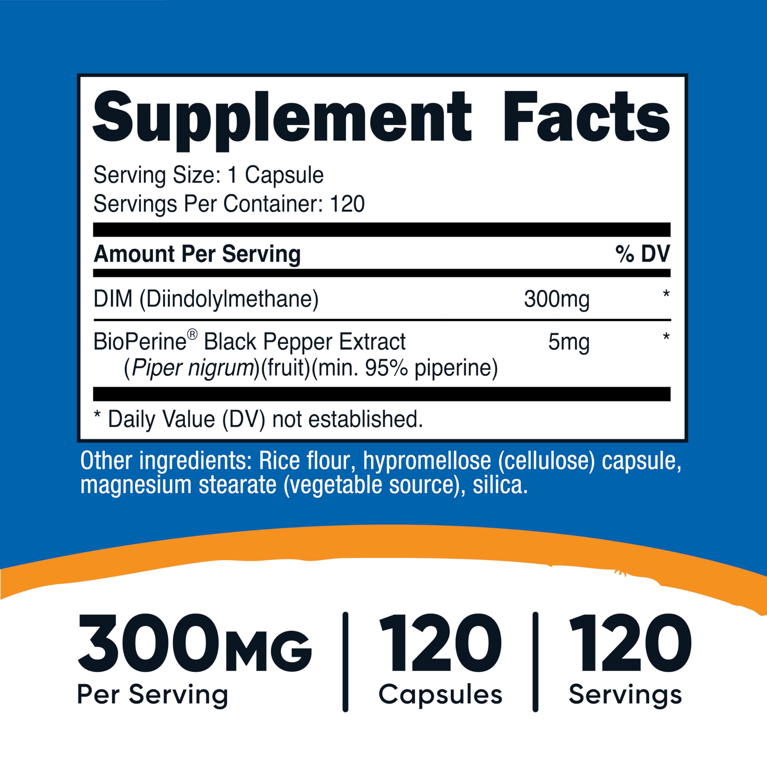Nutricost DIM (Diindolylmethane) Plus BioPerine 300mg, 120 Vegetarian Capsules - Up to 4 Month Supply, Max Strength DIM Supplement