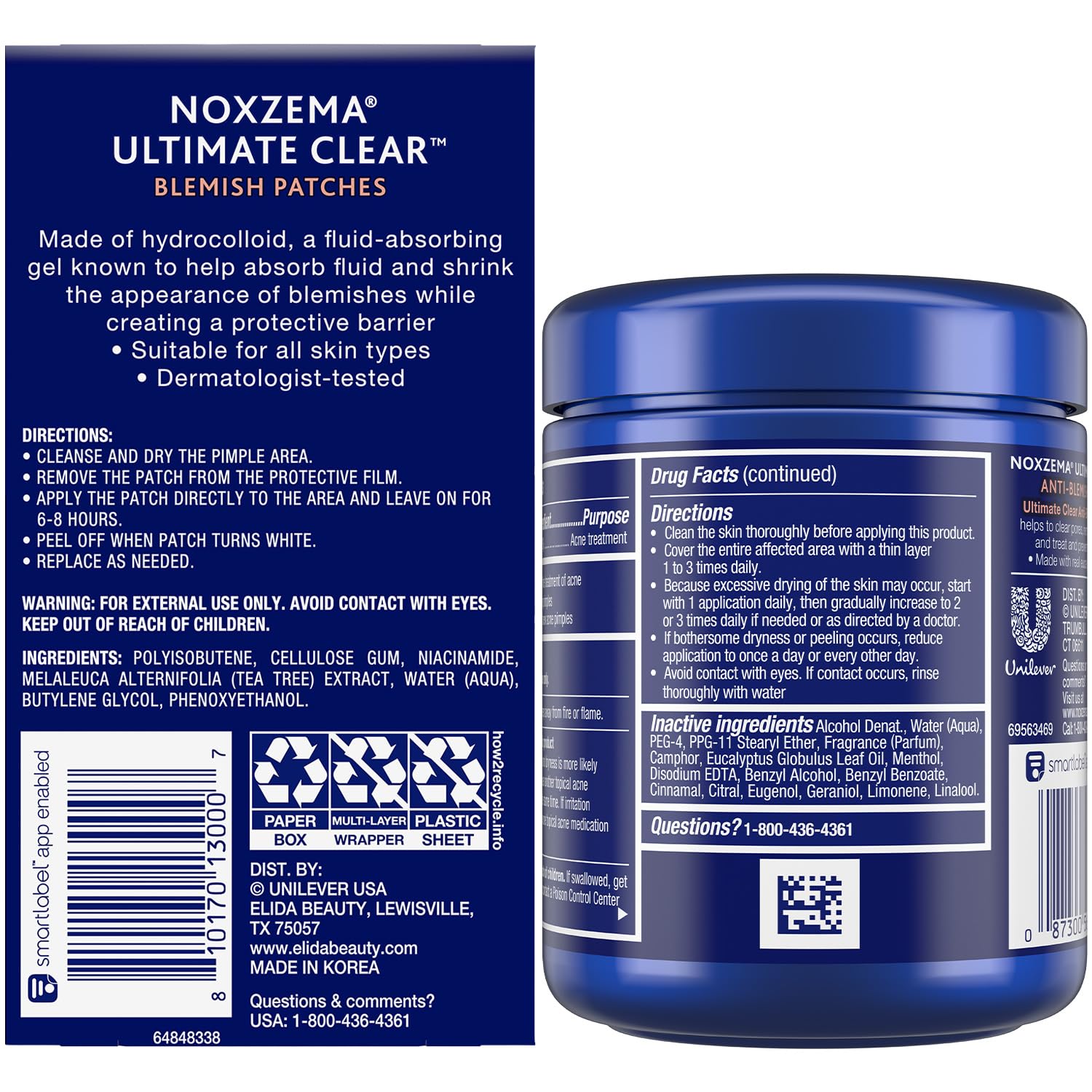 Noxzema Acne Treatment Bundle – Ultimate Clear Blemish Patches with Niacinamide and Tea Tree + Anti-Blemish Pads with 2% Salicylic Acid