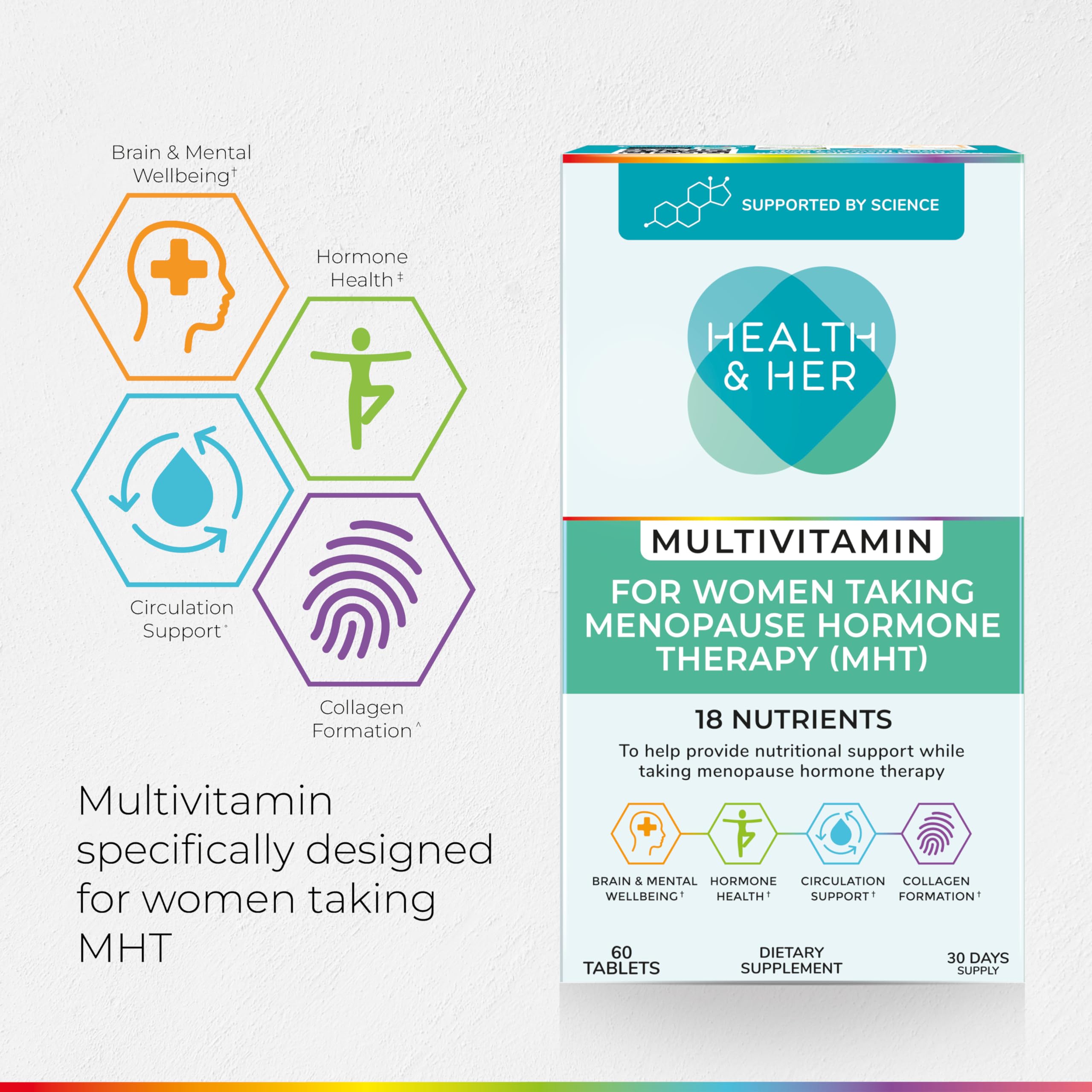 Health & Her Multivitamin for Women Taking Menopause Hormone Therapy (MHT/HRT) - Supplements for Women - Nutrition and Wellbeing Support - 1 Month Supply, 60 Tablets - Vegan & Gluten Free Health and Her buy supplements Au