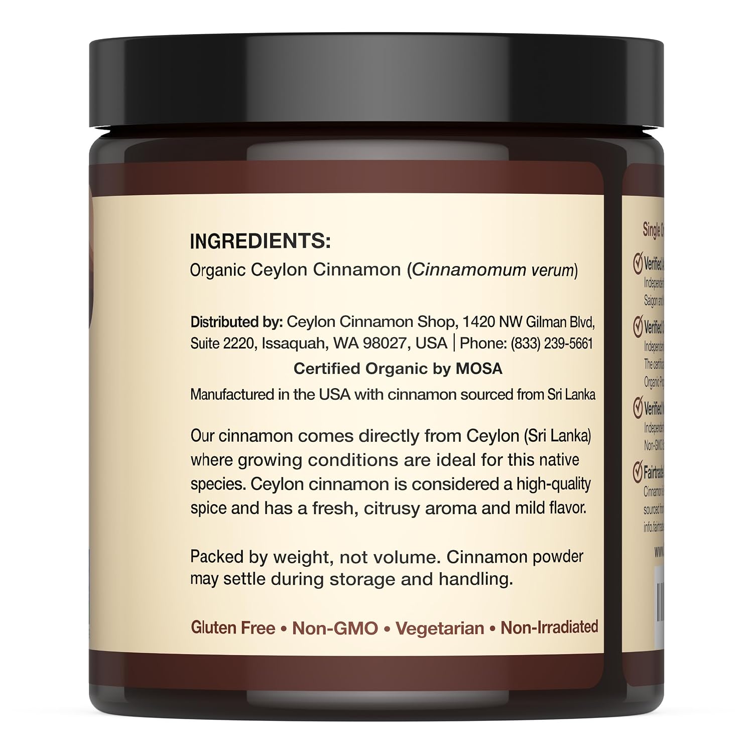 Organic Ceylon Cinnamon Powder, USDA Certified Spice - 8 ounces | Premium Grade True Cinnamon, Sri Lankan Variety, Cinnamomum Verum, All-Natural, Non-GMO, Gluten Free, Made in the USA (GMP)