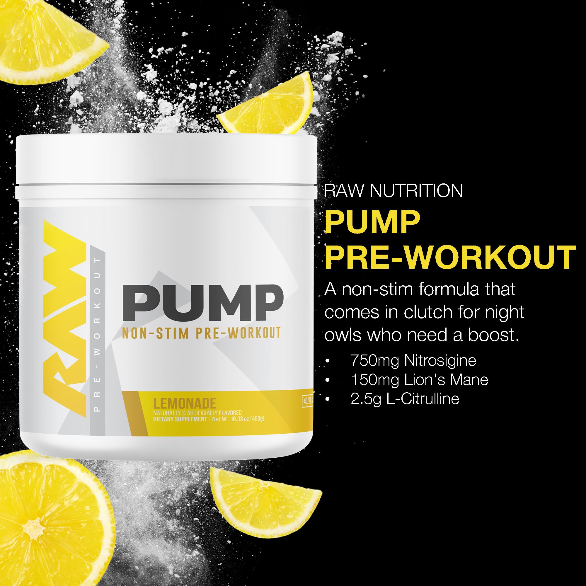 RAW Pump Stim Free Pre Workout (Watermelon) - Non-Stimulant Pre Workout Supplement Powder Nitric Oxide Booster - Pre Workout Supplements Drink for During Workout - 40 Servings