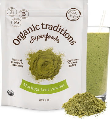Organic Traditions Moringa Powder Organic, Green Superfood for Smoothies with Moringa Leaves, Rich in Natural Vitamins and Minerals, Traditionally Used for Daily Well Being, Vegan Non-GMO, 200g / 7oz