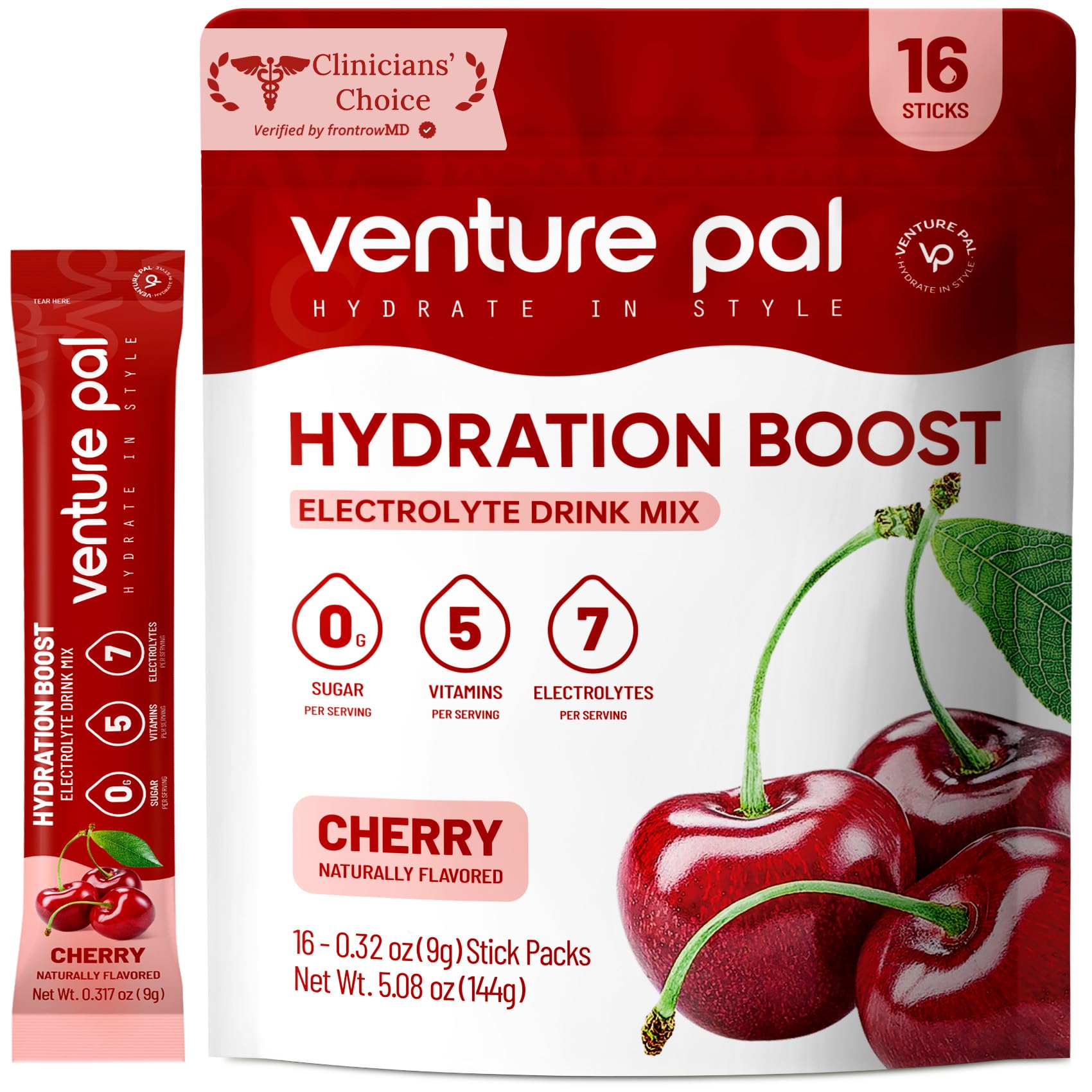 Venture Pal Sugar Free Electrolyte Packet, Liquid Daily IV Hydration Powder | 5 Vitamins & 7 Electrolytes, Instantly Hydration Packets for Sports & Party Recovery, Vegan, Keto Friendly, 16 Sticks