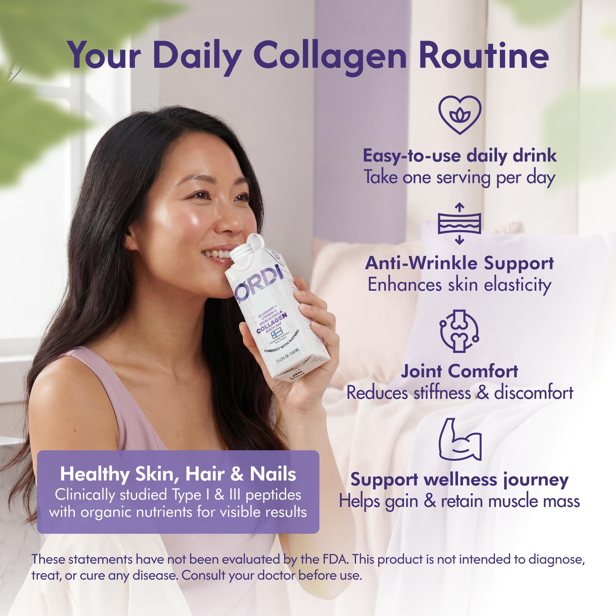 Nordic Liquid Collagen Peptide Drink, Organic Birch Sap, Wild blueberry + Vitamin C, Made in Finland - 10g Clinically Studied Grass Fed Collagen Peptides for Skin Hair Nails & Joint Support, with Silica, BPA-Free Beverage (12 Pack) Nordic Tree WaterBuy Supplements Australia