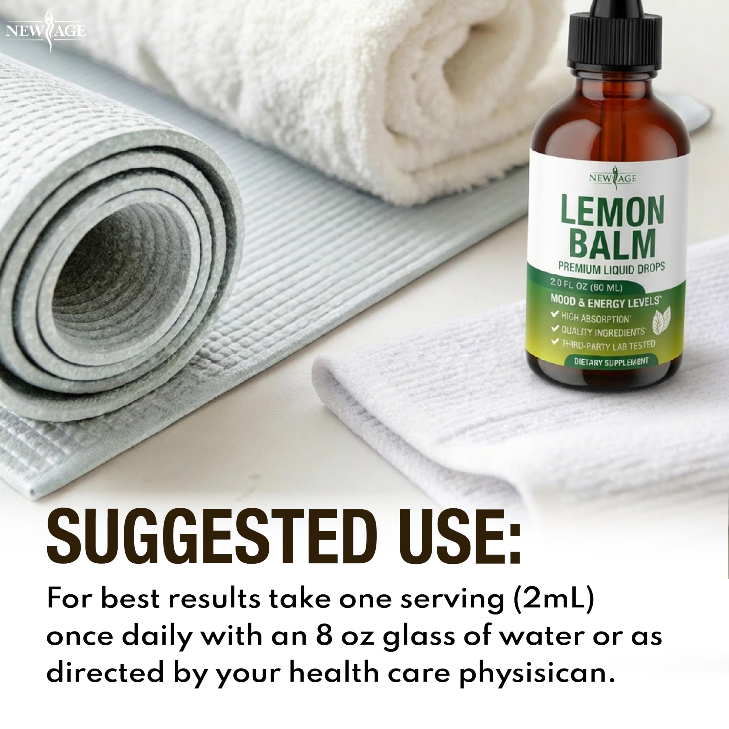 NEW AGE Lemon Balm Tincture - Mood Support Supplement - Lemon Balm Leaf Extract Drops - Vegan, Sugar & Alcohol-Free Calming Supplement - 4 fl oz