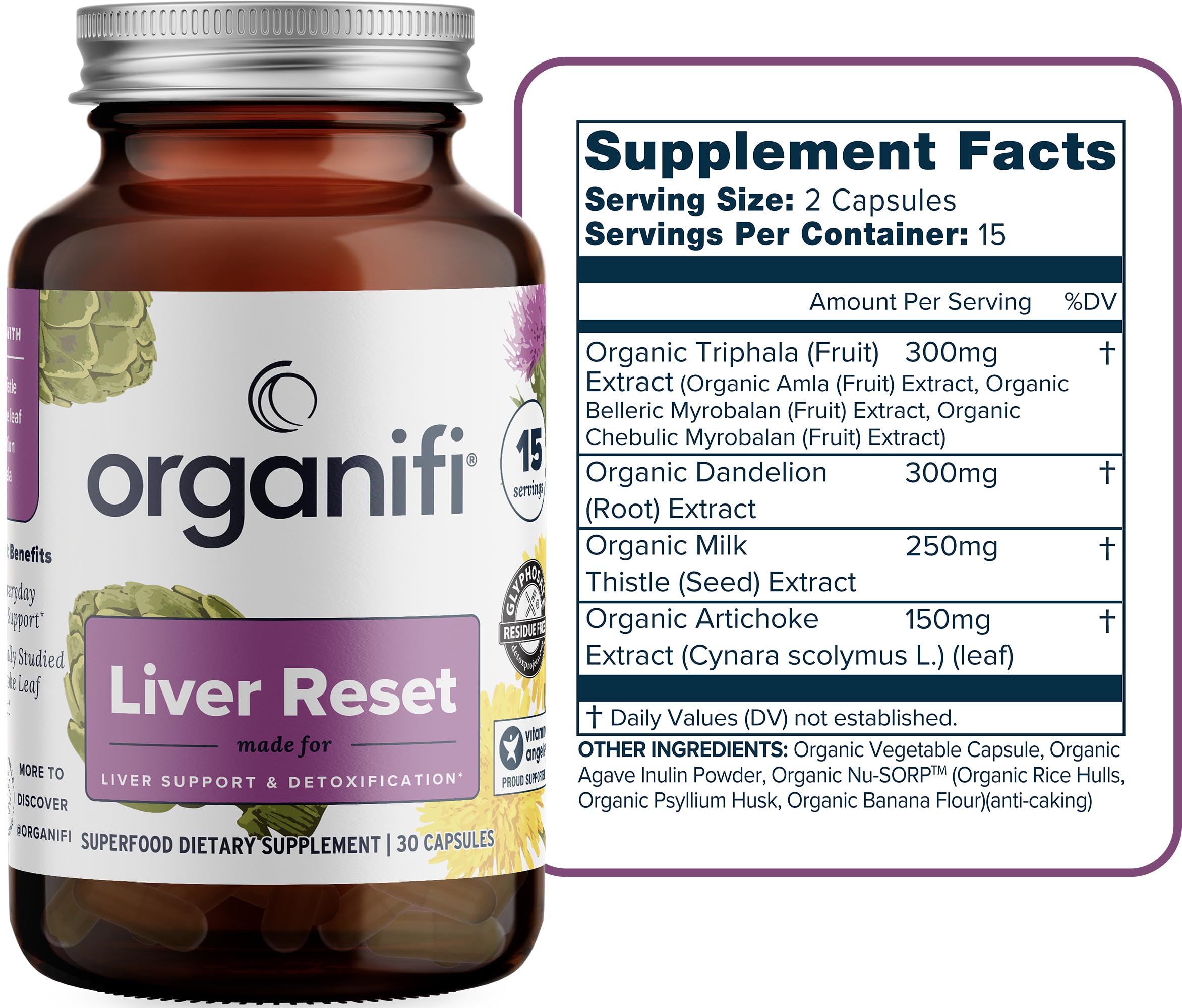 Organifi - Liver Reset - Liver Detox - Digestive and Immune Support - Promotes Cellular Energy Production, 30 Capsules