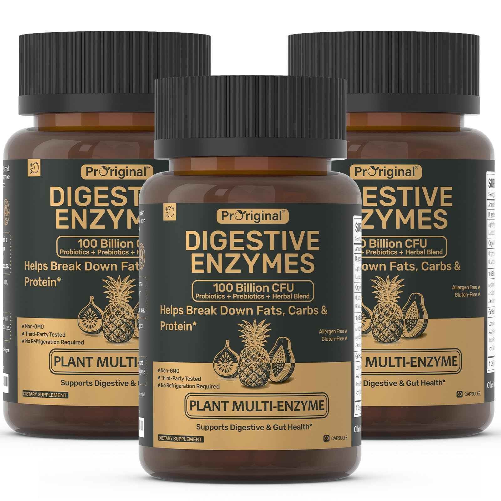 Digestive Enzymes Supplement with 100 Billion CFU Probiotic & Prebiotic | Multi-Enzyme Formula for Women & Men - Supports Digestive & Gut Health, Aids Protein, Carb & Dairy Digestion, 60 Caps