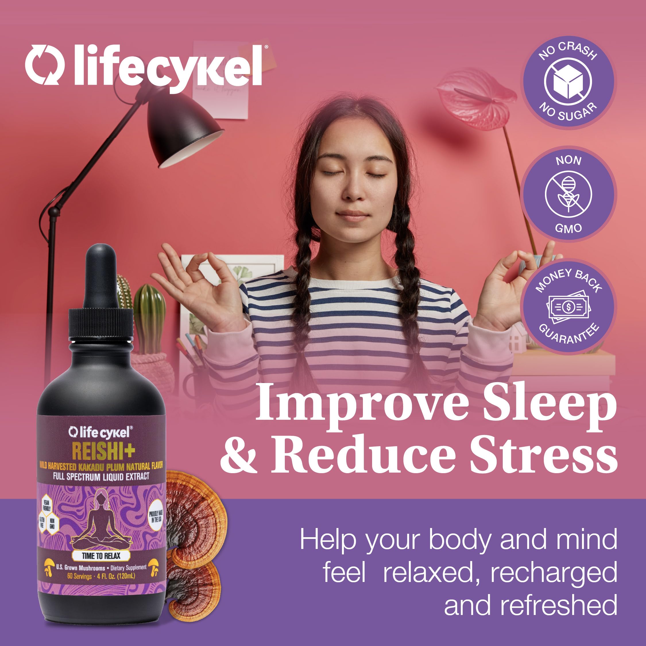 Life Cykel - Reishi Mushroom Extract with Wild Kakadu Plum - Potent Immune & Sleep Support Supplement, Vitamin-C Rich Adaptogen Mushroom Drops - 4 Fl Oz