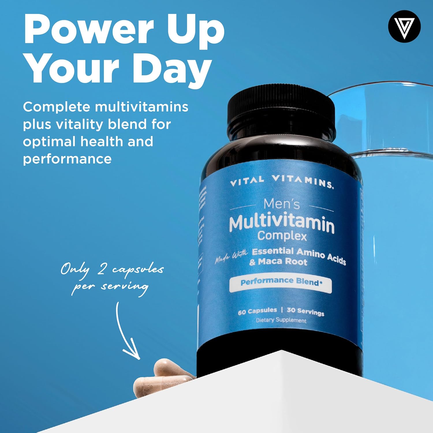 Vital Vitamins Men's Multivitamin Complex for Vitality & Performance | Complete Multivitamins with Essential Amino Blend, Maca Root, Saw Palmetto & Panax Ginseng, 60 Capsules