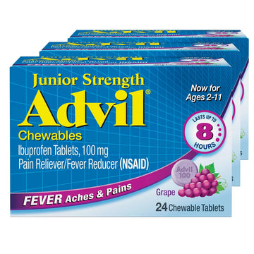 Advil Junior Strength Chewable Ibuprofen Pain Reliever and Fever Reducer, Children's Ibuprofen for Pain Relief, Grape - 24 Tablets (Pack of 3) AdvilBuy Supplements Australia