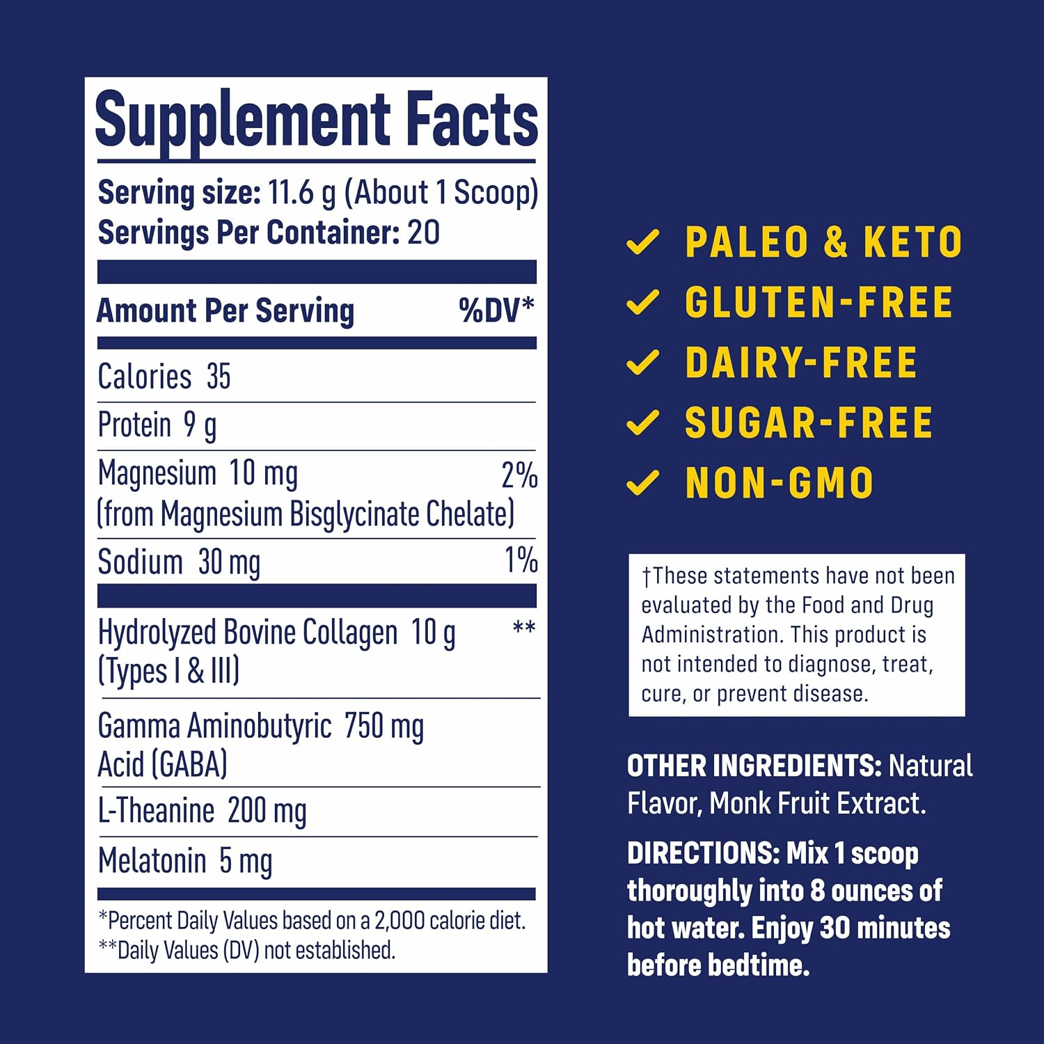 NativePath Collagen PM Lemon with Melatonin, 20 Servings | 10g Grass-Fed Peptides, Magnesium, GABA & L-Theanine, Supports Restful Sleep, Skin & Hair, No Added Sugar