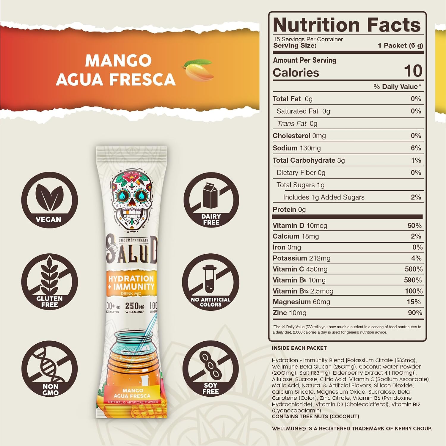 Salud 2-Pack | 2-in-1 Hydration + Immunity (Mango) & Energy + Focus (Pineapple Mango) – 15 Servings Each, Agua Fresca Drink Mix, Non-GMO, Gluten Free, Vegan, Low Calorie, 1g of Sugar