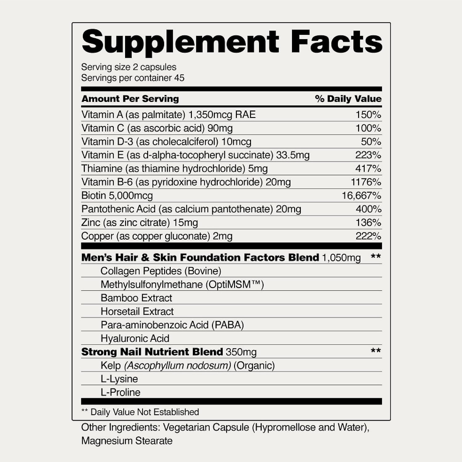 Snap Supplements Men's Hair Tonic, Vitamins for Men with Biotin, 60 Capsule | Nutritional Support for Hair, Skin, Nails & Beard with Kelp, Bamboo, Collagen Peptides, & Horsetail, Non-GMO, Gluten-Free