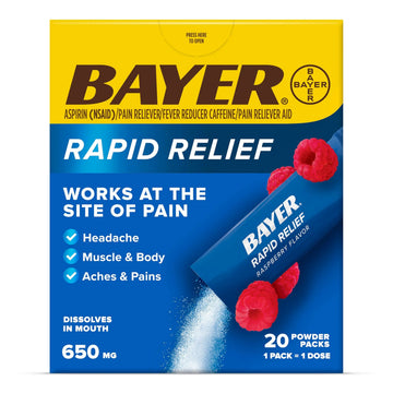 Bayer® Rapid Relief, Dissolvable Raspberry Flavor, Powder Packs with Aspirin & Caffeine, Fast Acting Headache Relief, Muscle and Body Pain Reliever, 20ct BayerBuy Supplements Australia