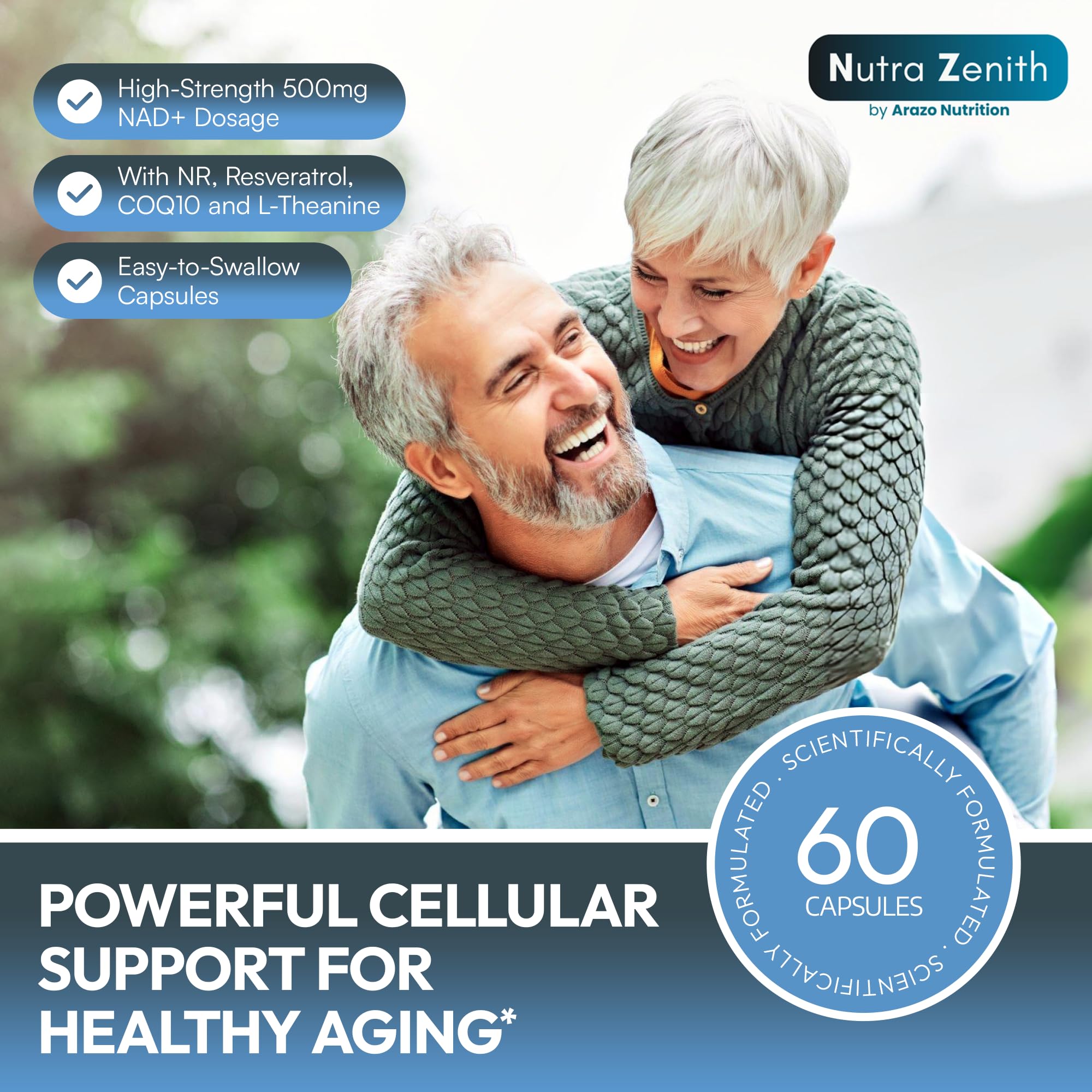 NAD+ Supplement with Nicotinamide Riboside (NMN Alternative), CoQ10 & Resveratrol – 60 Capsules for Healthy Aging Support, Energy Boost & Cognitive Function Enhancement – Cellular Renewal & Vitality Arazo NutritionBuy Supplements Australia