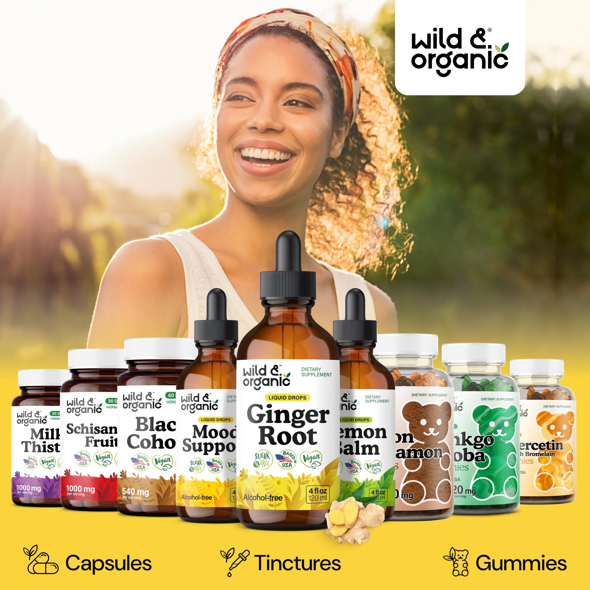 Wild & Organic Ginger Root Extract Drops - Immune & Digestive Support - Liquid Ginger Supplements - Easy to Add to Tea - Vegan, Sugar & Alcohol-Free Tincture - 4 fl oz