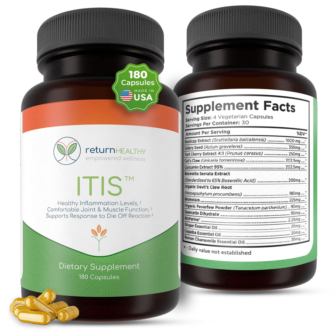 Return Healthy ITIS | Joint Discomfort Support | Nerve Support Supplement | Joint and Muscle Supplements | Celery Seed, Curcumin, Bromelain & More | Pure, Nature-Derived, Plant-Based, 180 caps Return HealthyBuy Supplements Australia